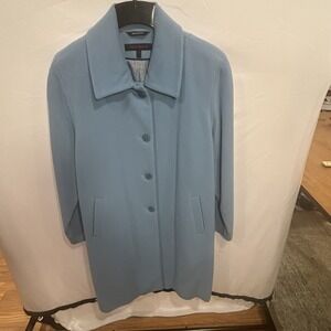 Anne Klein Coat Womens 14 Blue Wool Cashmere Blend Long Single Breasted Lined
